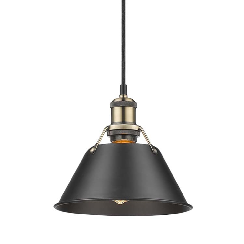 Yep by Golden Lighting Orwell 1-light 8in Pendant in Aged Brass and Matte Black shade